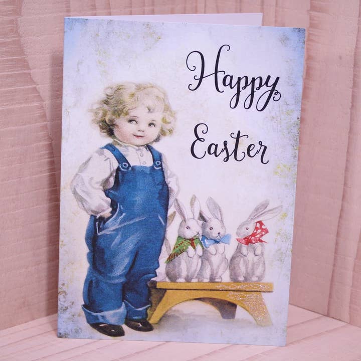 Happy Easter Card Jongen met konijntjes voor wholesale door Yesterday's Best
