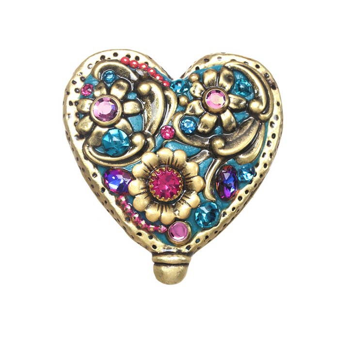 Teal Heart Brooch for wholesale by Michal Golan Jewelry