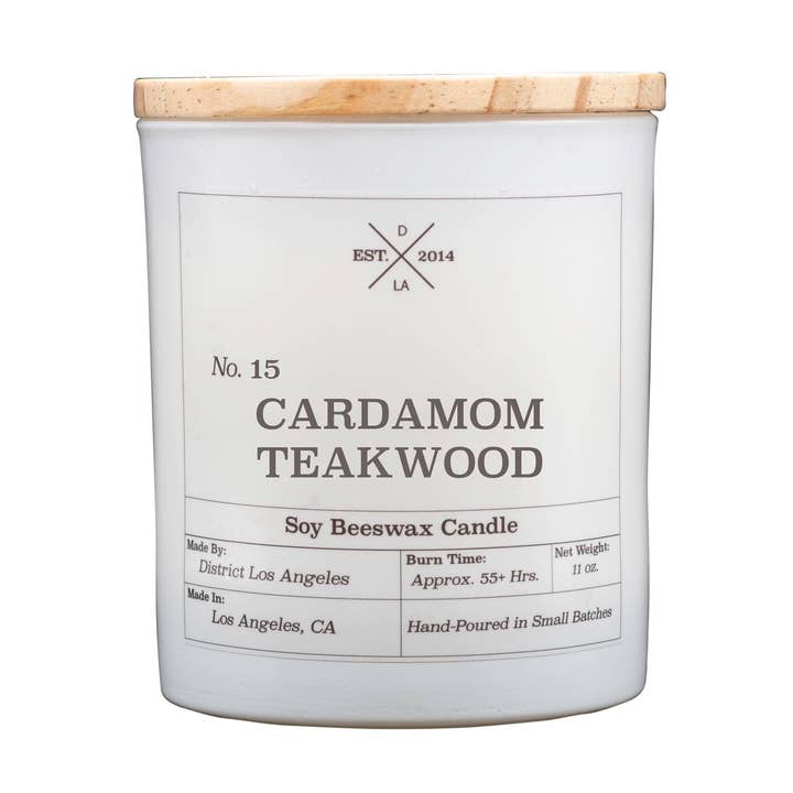 White Tumbler Candle | Cardamom Teakwood for wholesale by District Los Angeles