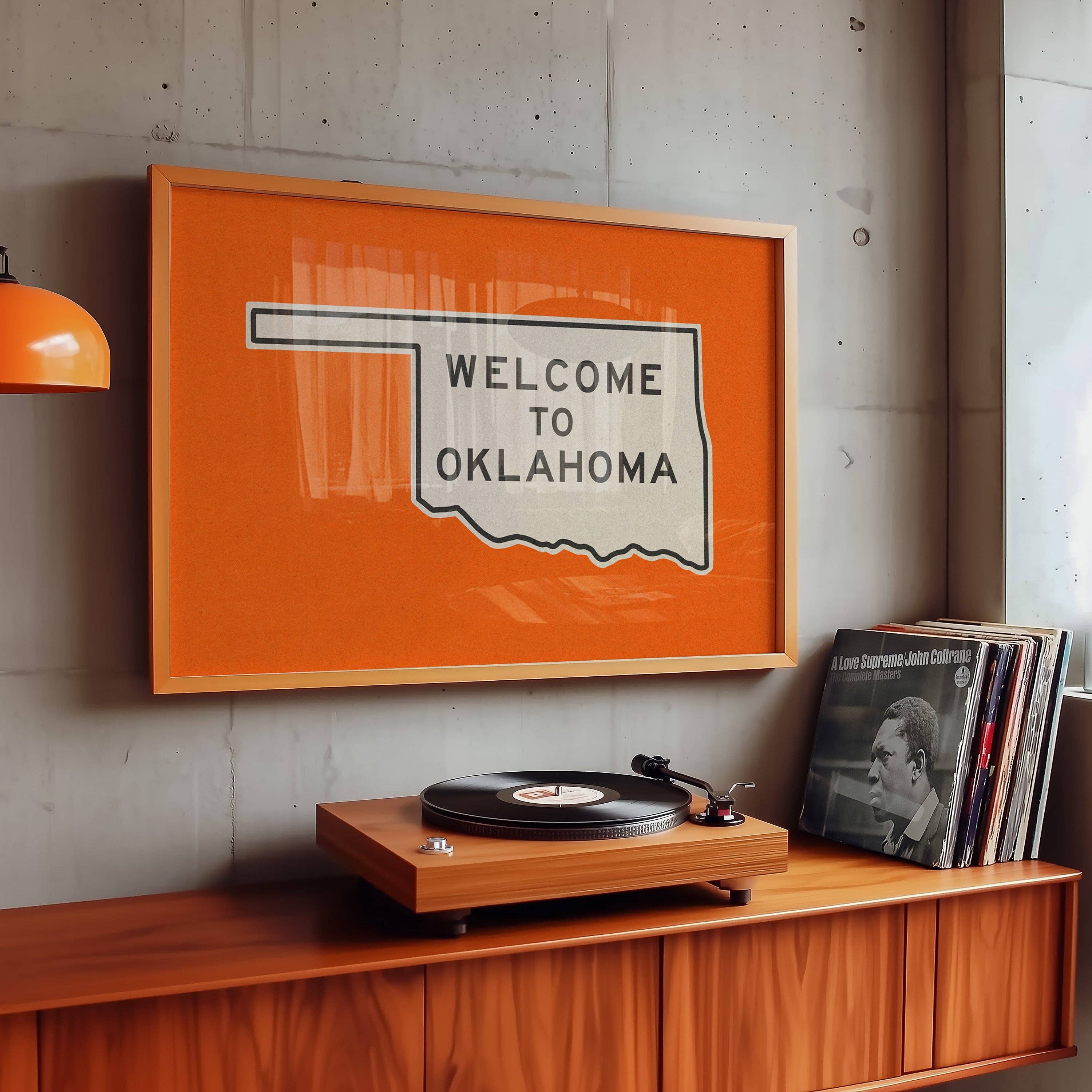 Tejas Country Club - Wholesale Art Print - Welcome To Oklahoma Vintage Orange Road Sign Art Print0
