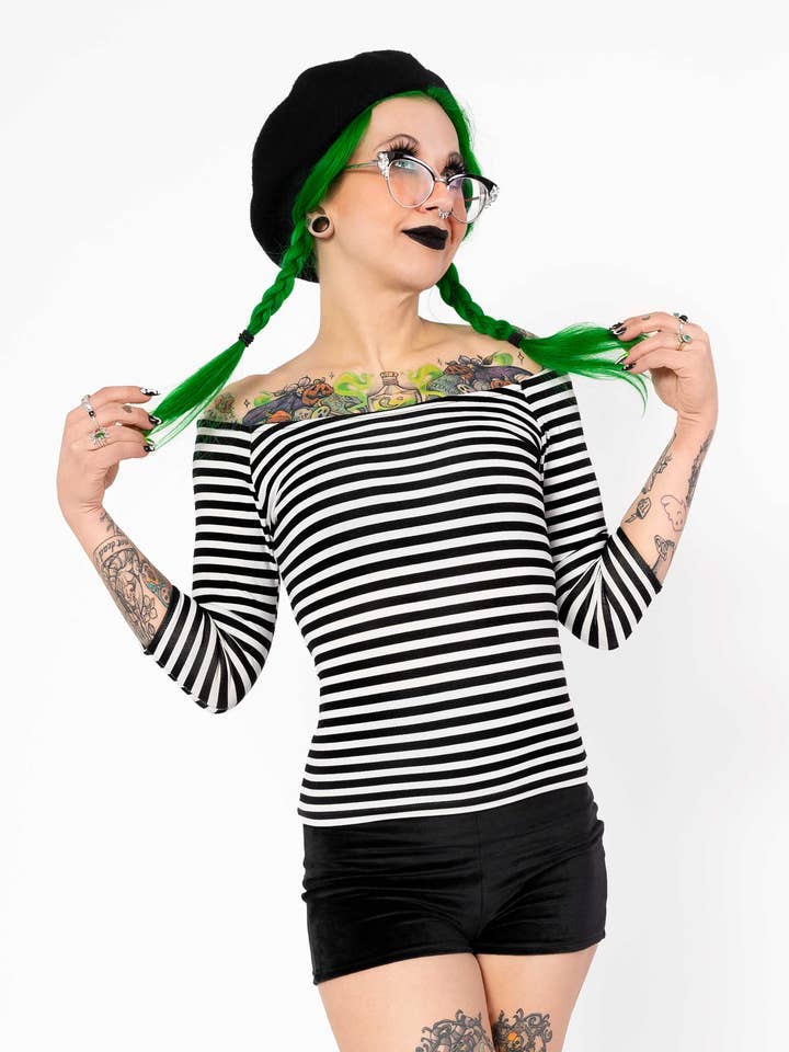 Dawn shirt - black/white bamboo knit for wholesale by Putré-Fashion