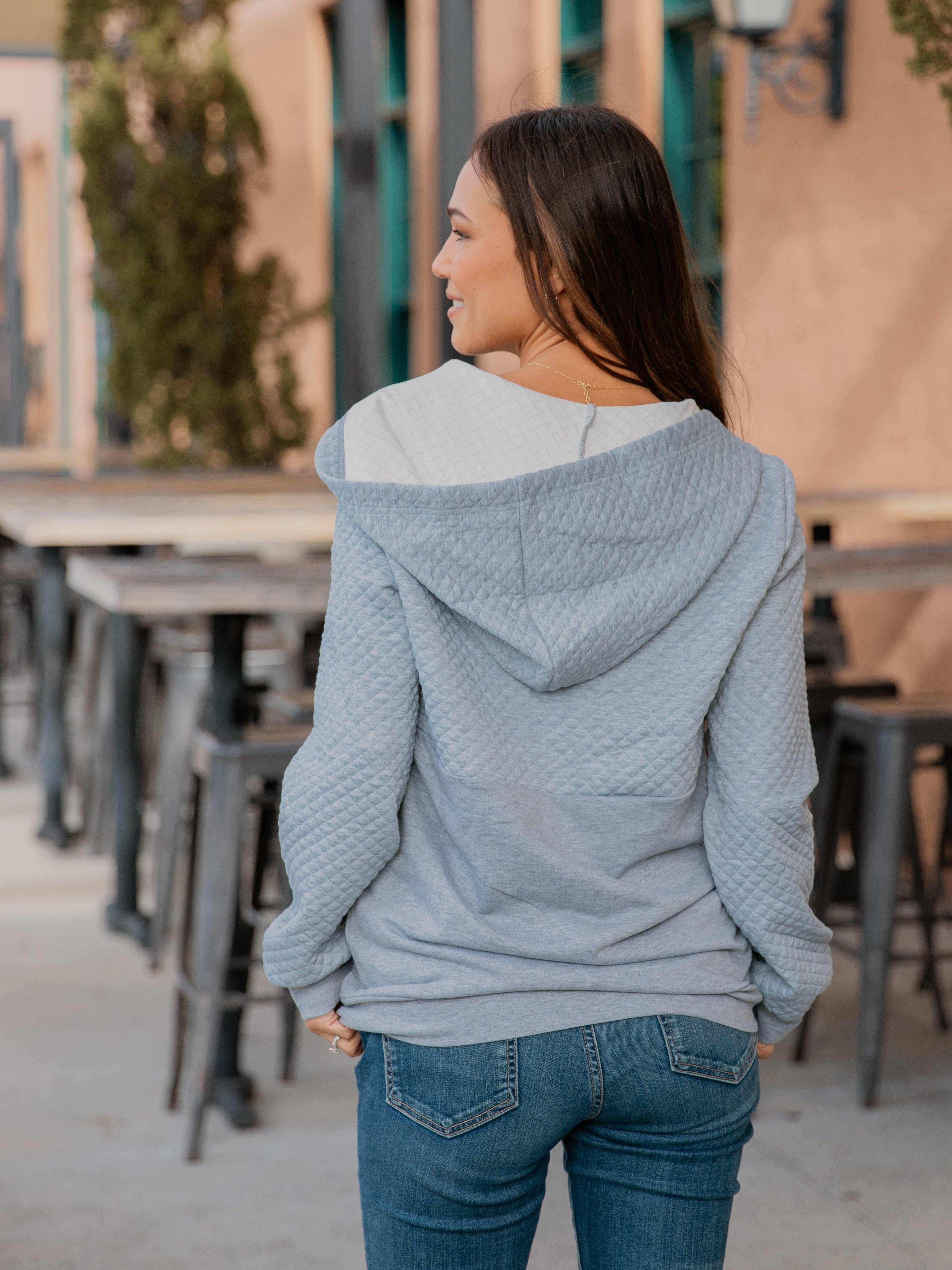 Tickled Teal - Wholesale Hoodie - Women's - Contrast Quilted Zip Up Hoodie6