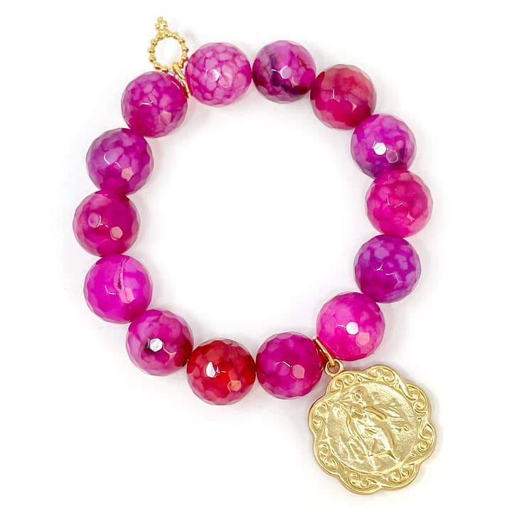Faceted Azalea Agate with Matte Gold St Anthony & St Christopher for wholesale by PowerBeads by jen