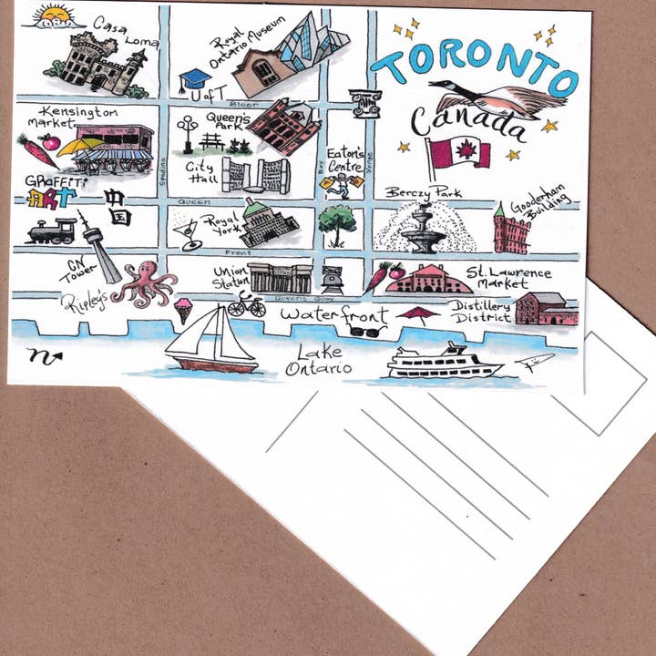 Carte postale de Toronto dessinée à la main, carte artistique souvenir de Toronto pour la vente par Pegmeisterart