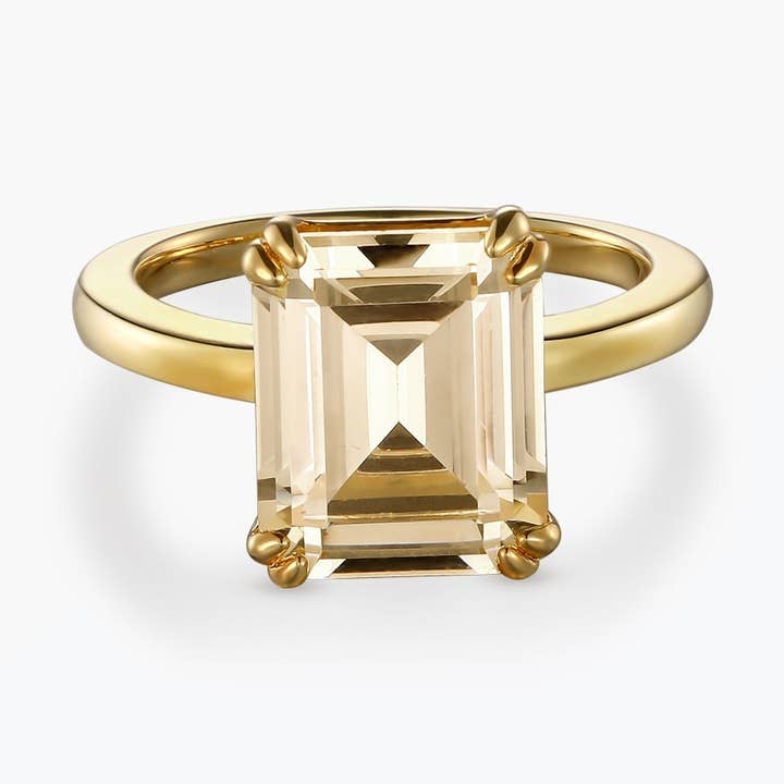 Dissoo®Citrine Yellow Gold Tone Emerald Cut Sterling Silver Ring for wholesale by Dissoo