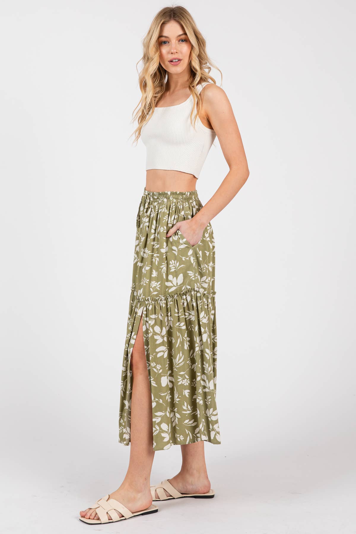 Final Touch – Engroshandel Nederdel - Dame – Printet lagdelt midinederdel med slids - VS30866