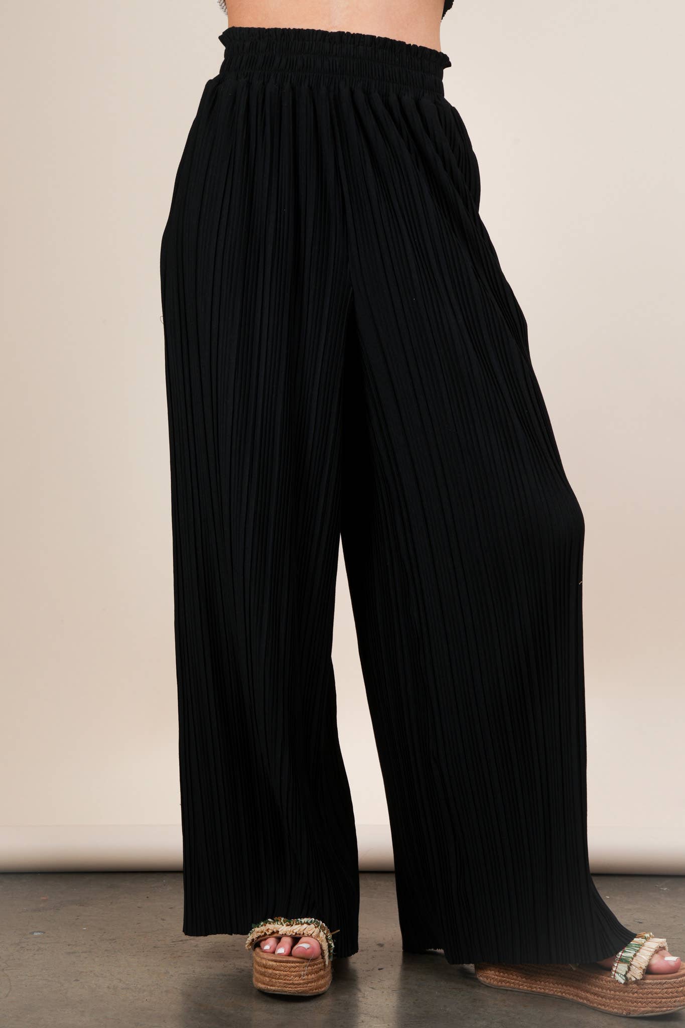 VERY J - Wholesale Pants - Women's - NP70826-Leopard Print & Solid Wide Leg Pleated Pants1