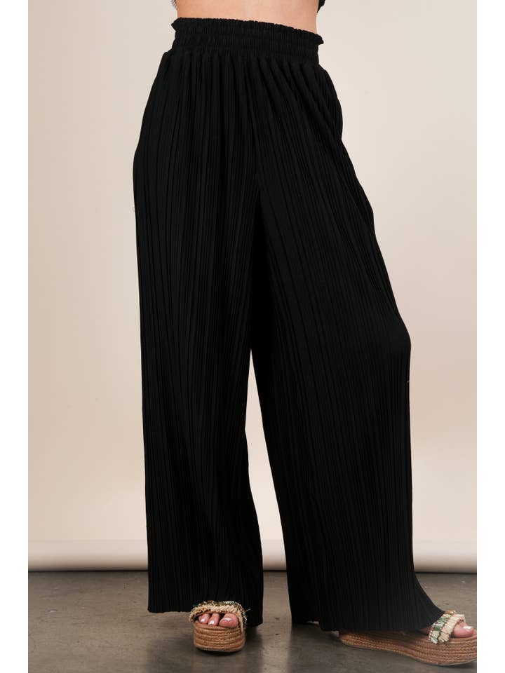 VERY J - Wholesale Pants - Women's - NP70826-Leopard Print & Solid Wide Leg Pleated Pants1