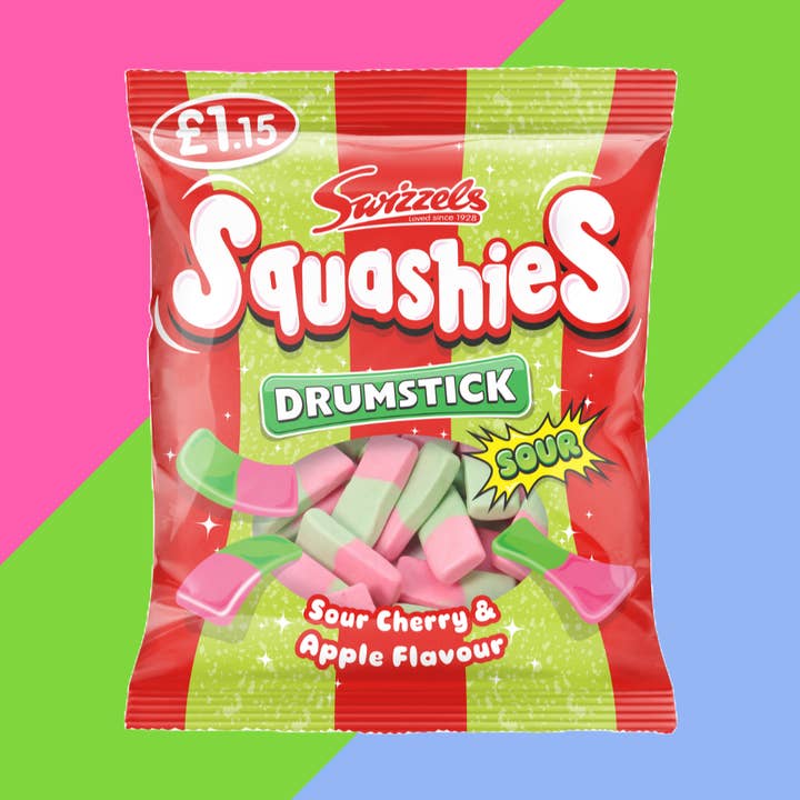 Swizzels Drumstick Squashies Zak met zure kersen- en appelsmaak 12 x 120 g voor wholesale door Gaffney's Sweets & Treats Wholesale