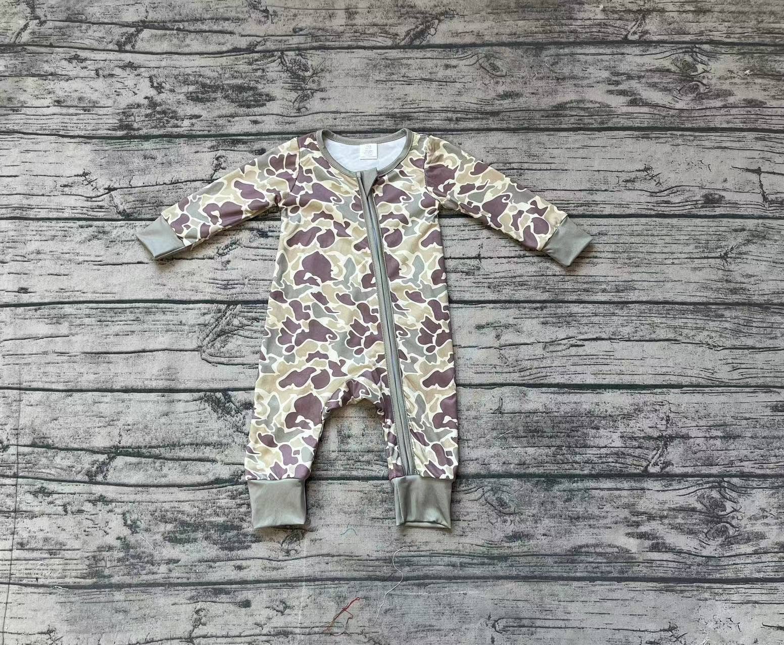 Aier Wholesale - Wholesale Jumpsuit - Baby - Baby Infant Boys Camo Green Fall Zip Bamboo Rompers2