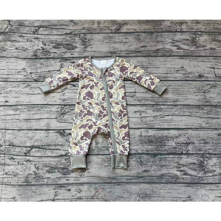 Aier Wholesale - Wholesale Jumpsuit - Baby - Baby Infant Boys Camo Green Fall Zip Bamboo Rompers2