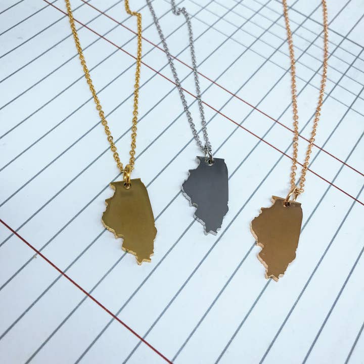 Illinois State Silhouette Necklace for wholesale by Butter Makes Me Happy