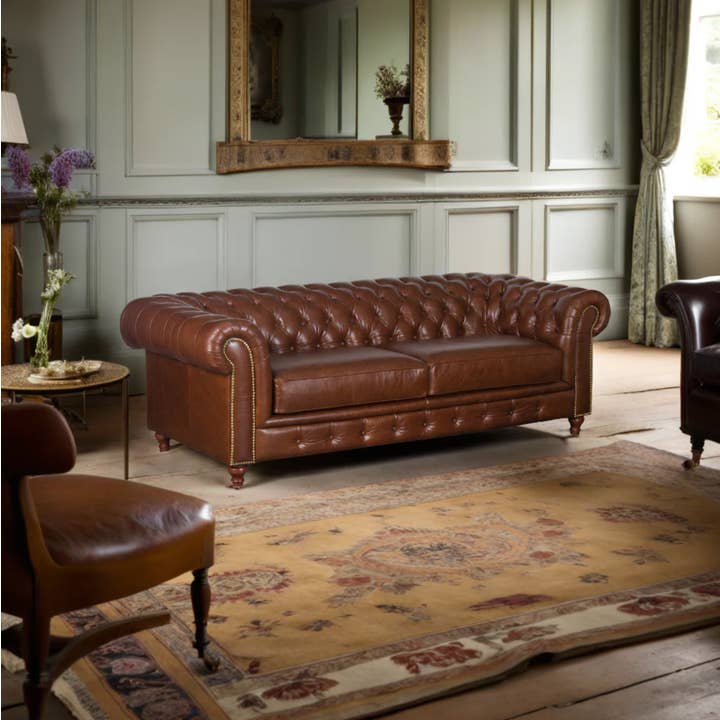 Greenwestons - Wholesale Sofa - Pittsburgh 3-Seater Chesterfield Leather Sofa 88"x39"x28.5"
