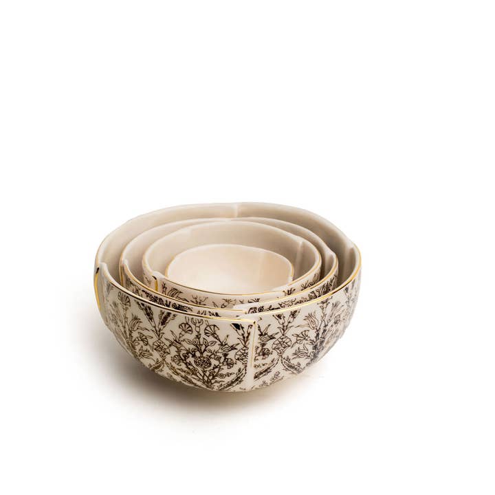 Flair Interiors - Wholesale Decorative Plate/Dish/Bowl - Black and White Floral Tulip Bowls2