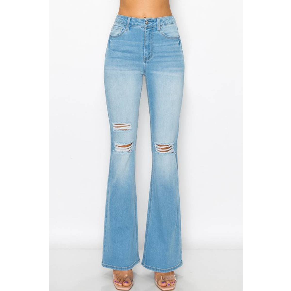 Timeless - Wholesale Jeans - Women's - DESTRUCTED FLARE DENIM JEANS PANTS7