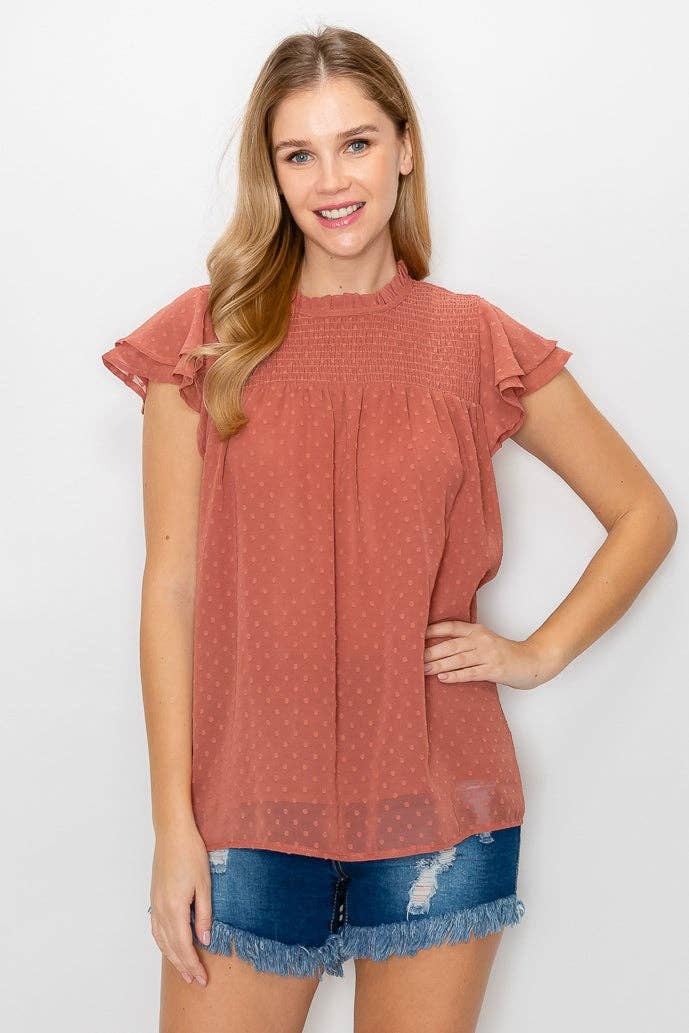 ePretty - Wholesale Blouse - Women's - G8-TP092 Swiss Dot Short Sleeve Smocked Blouse7