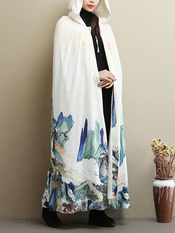 White Thickened Vintage Printed Cape Coat for wholesale on Faire5