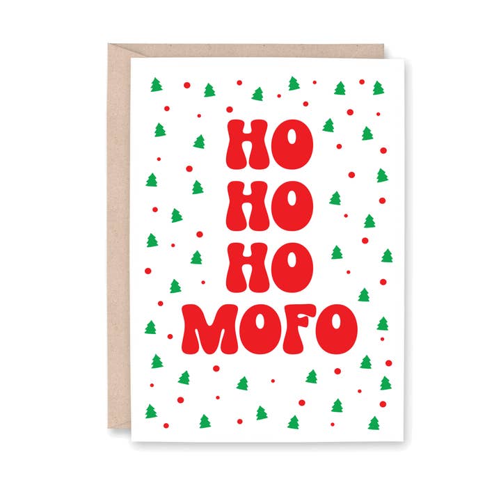 Ho Ho Ho MoFo Card for wholesale by Striped Hat Studio