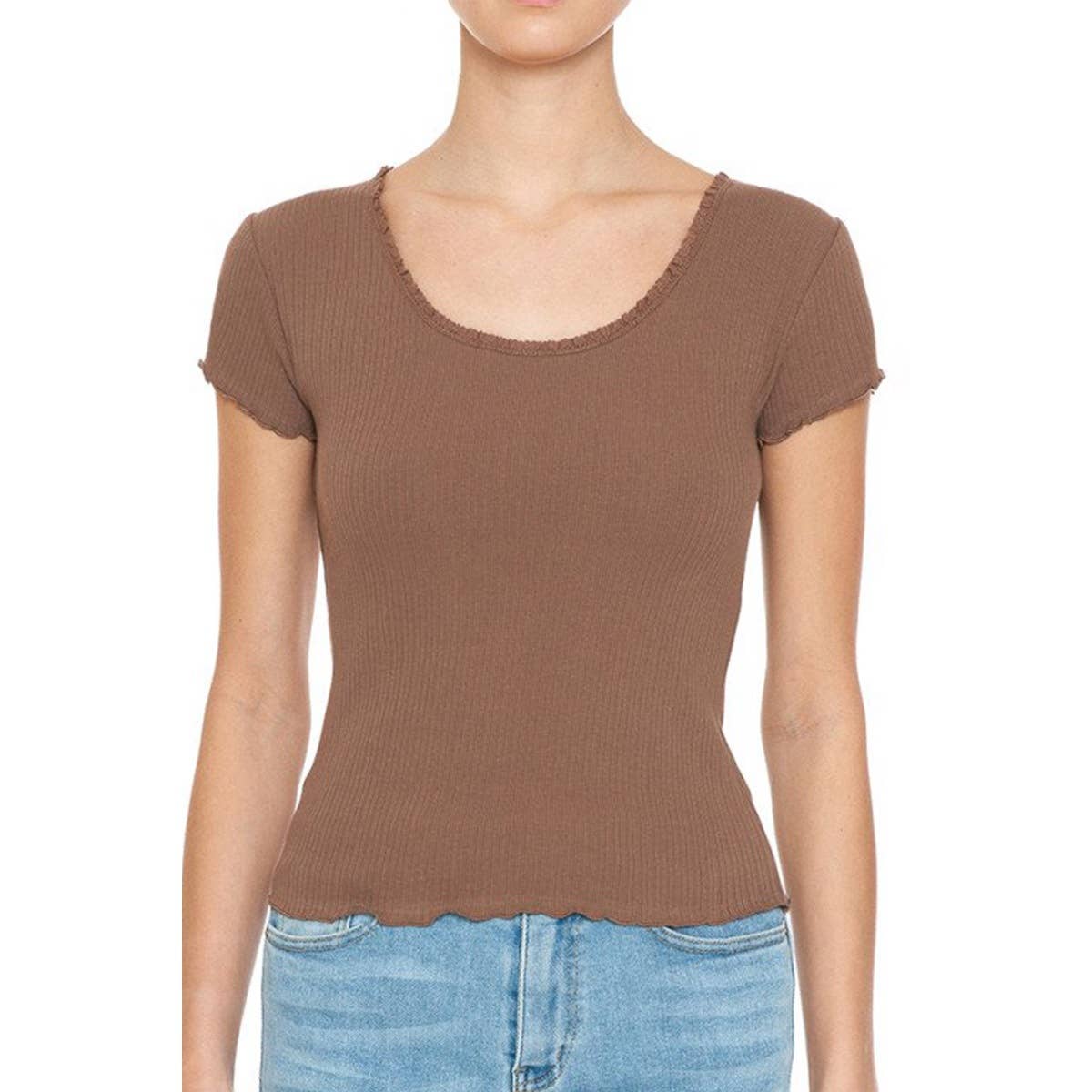 Timeless - Wholesale Knit Top - Women's - LETTUCE LACE TRIMMED SCOOP NECK SHORT SLEEVE TOP4