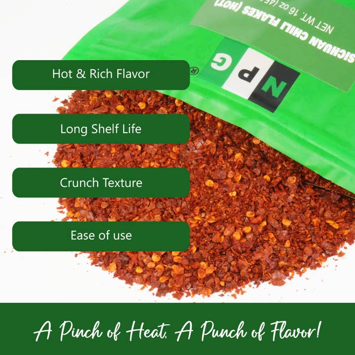 Natural Plus Green - Wholesale Dried Spice - NPG Sichuan Chili Flakes 16 Oz