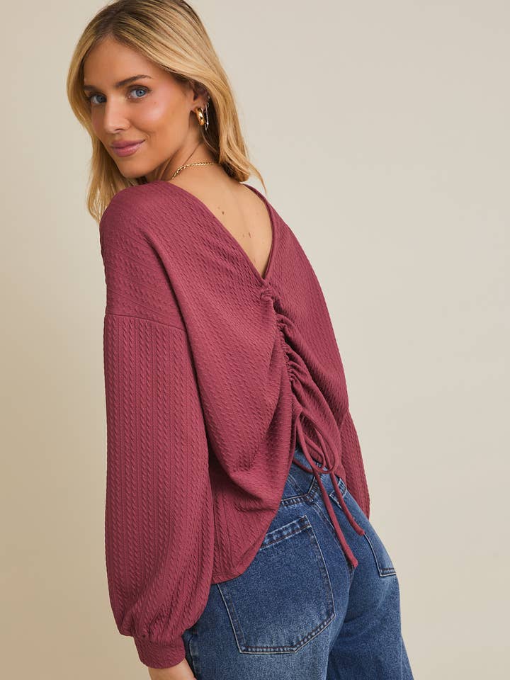 LONG SLEEVE BACK RUCHING CABLE TOP for wholesale by GILLI