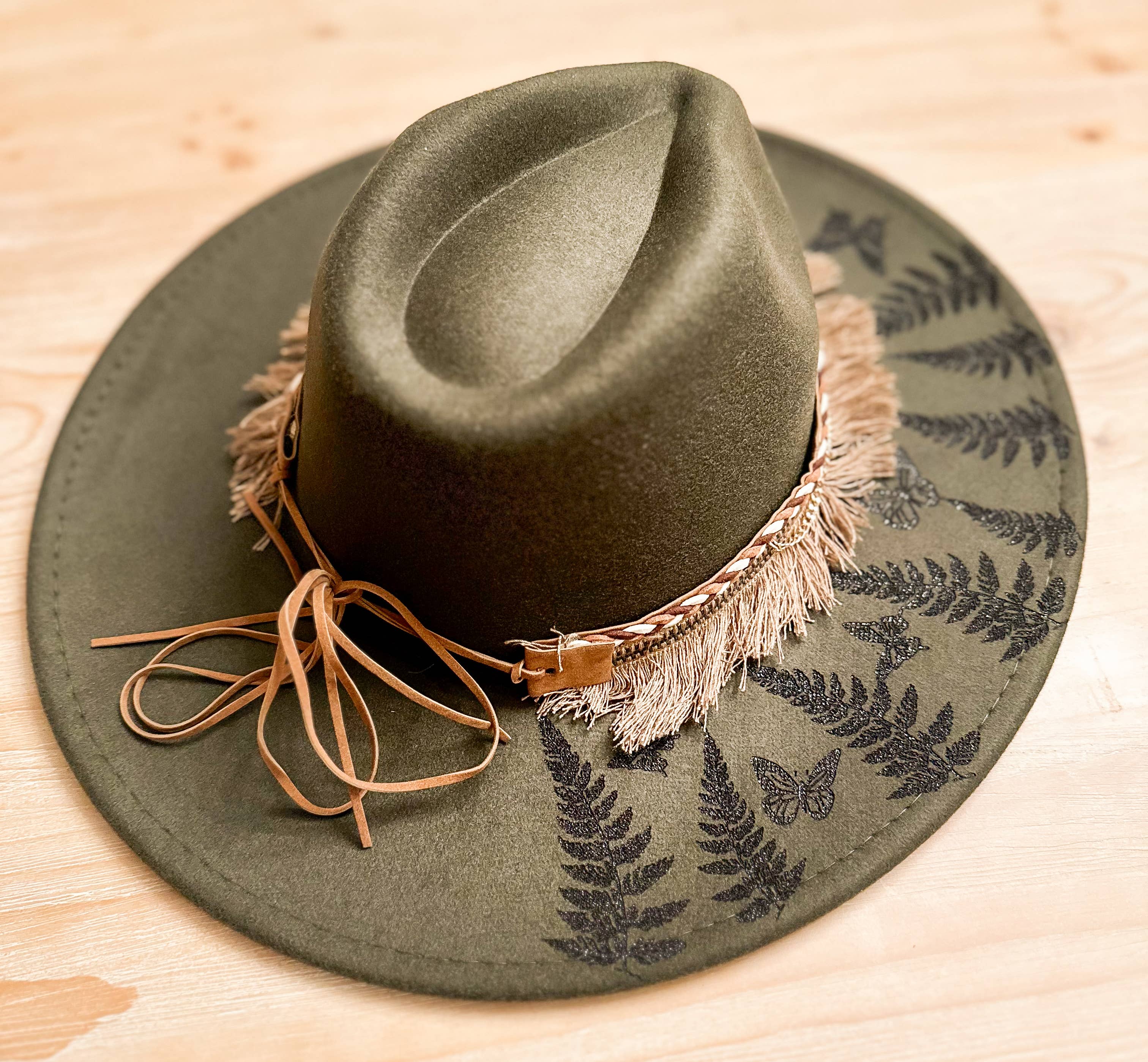 Wild Indigo - Wholesale Fedora - Women's - Western Burnt Hat Fern and Butterfly Design0