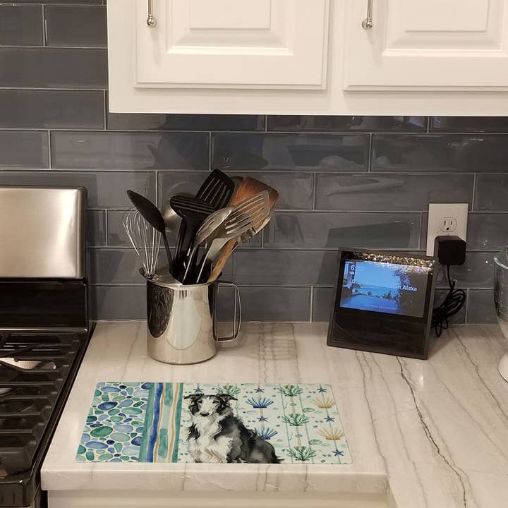 Black and White Borzoi Coastal Sea Glass Cutting Board WDK6 for wholesale by Caroline's Treasures