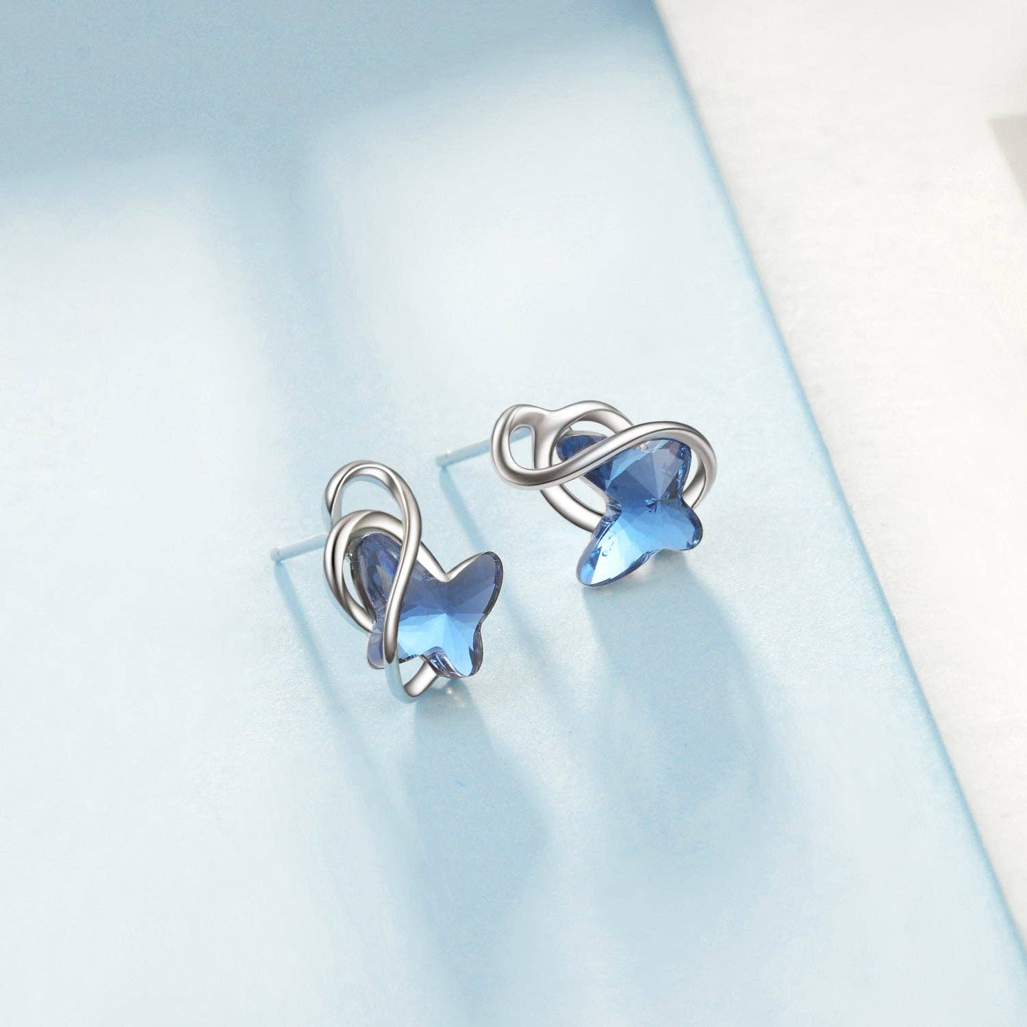 Amy and Annette - Wholesale Huggie Earrings - Sterling Silver Blue Butterfly Earrings with crystals from Swarovski1
