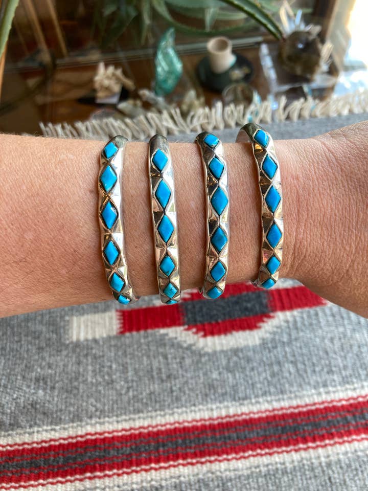 VINTAGE ZUNI NATIVE AMERICAN TURQUOISE STERLING SILVER CUFF for wholesale by Rainbow Trading Post