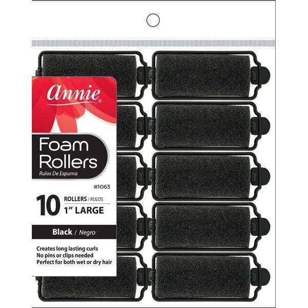 Annie Foam Rollers Large 10Ct Black for wholesale by Annie International, Inc.