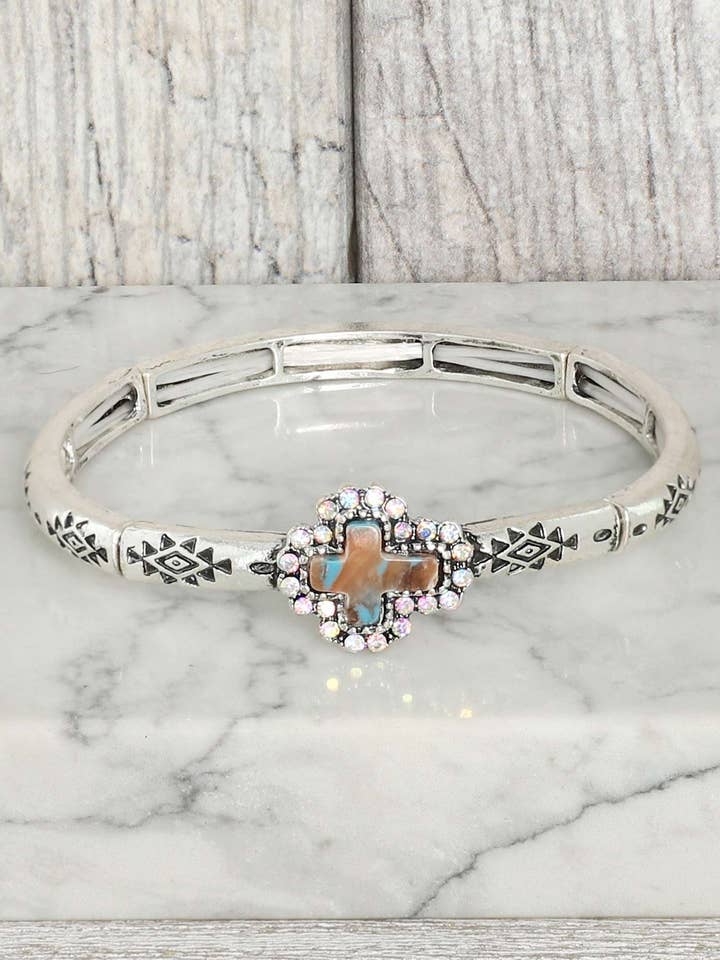WESTERN TURQUOISE CROSS BANGLE BRACELET B14316 for wholesale by anbfashion
