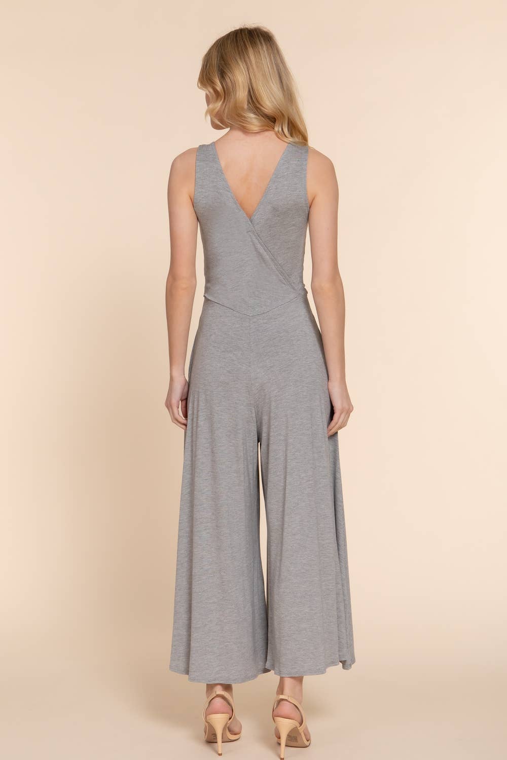 HGY h grey  ..0630 Double Layer Surplice Jumpsuit w/ Side Pockets SI-26087 for wholesale on Faire2