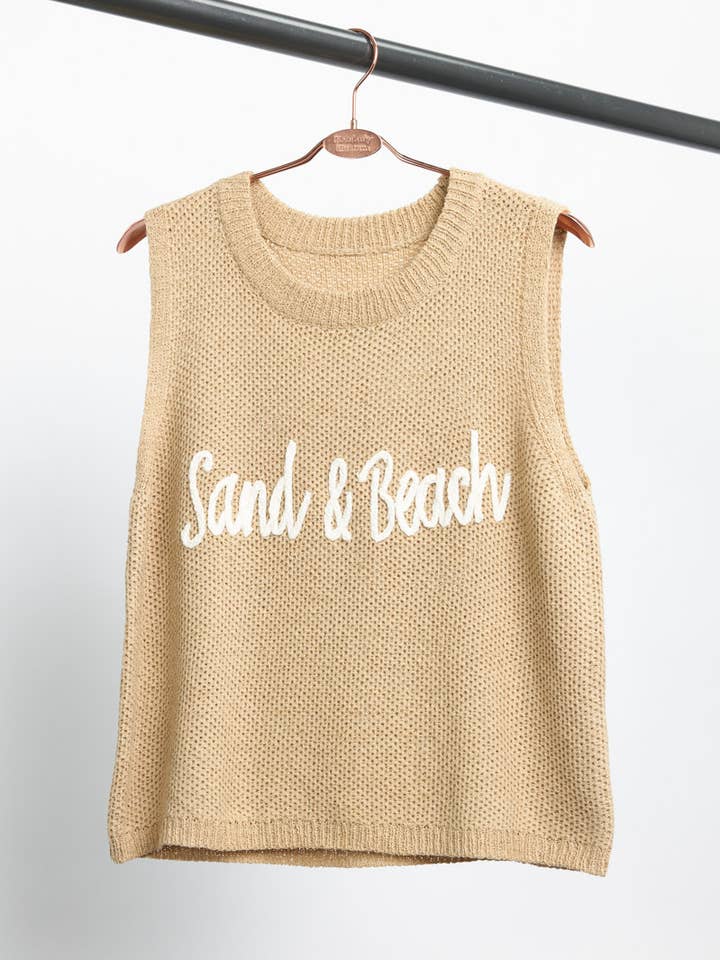 Newbury Kustom - Wholesale Sweater Vest - Women's - 11299-"Sand & Beach" Lettering Knit Vest1