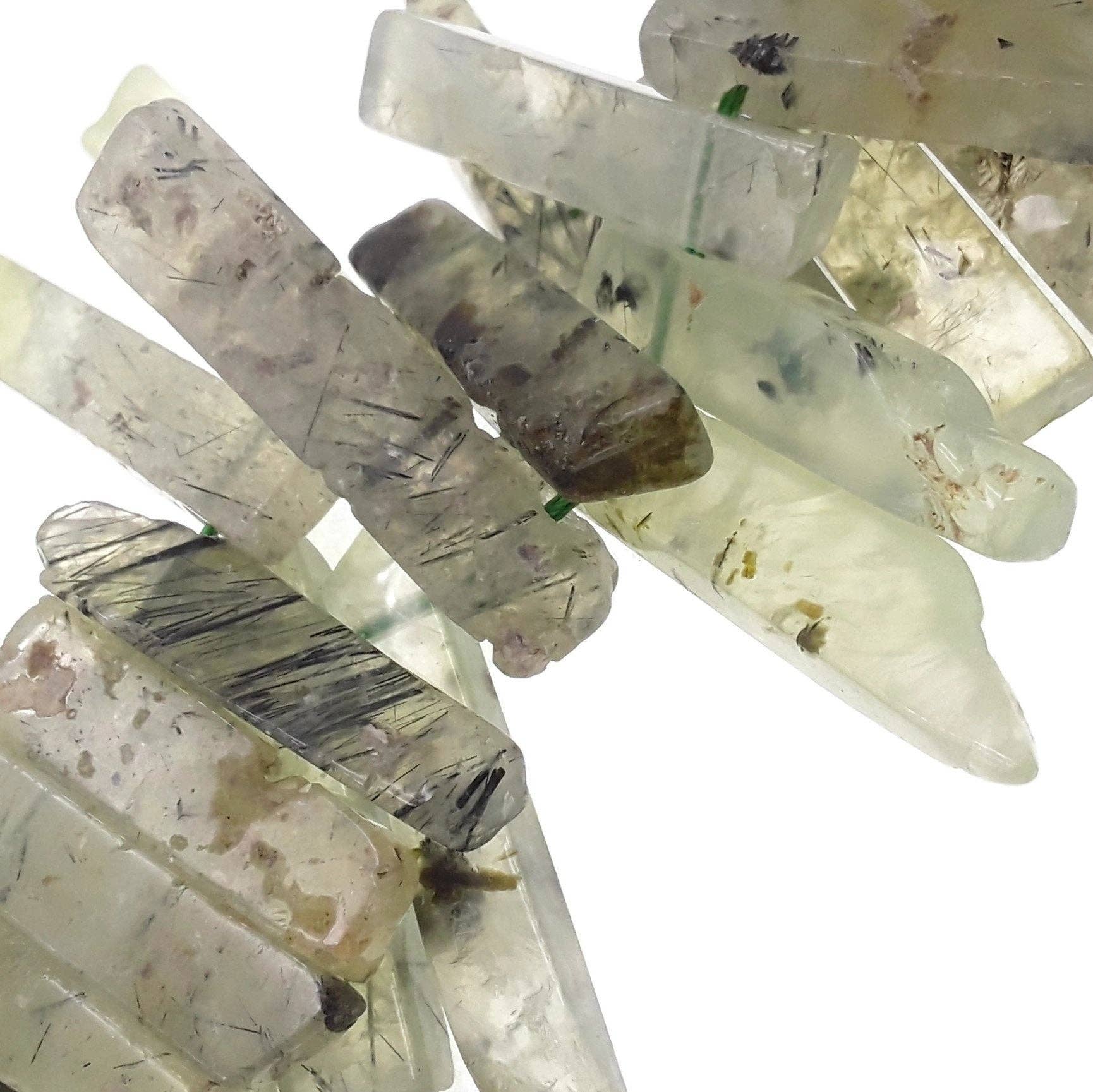 CRCBEADS - Wholesale Beads - Prehnite Graduated Slab Slice Stick Points Beads 25-40mm 15.5" Strand1