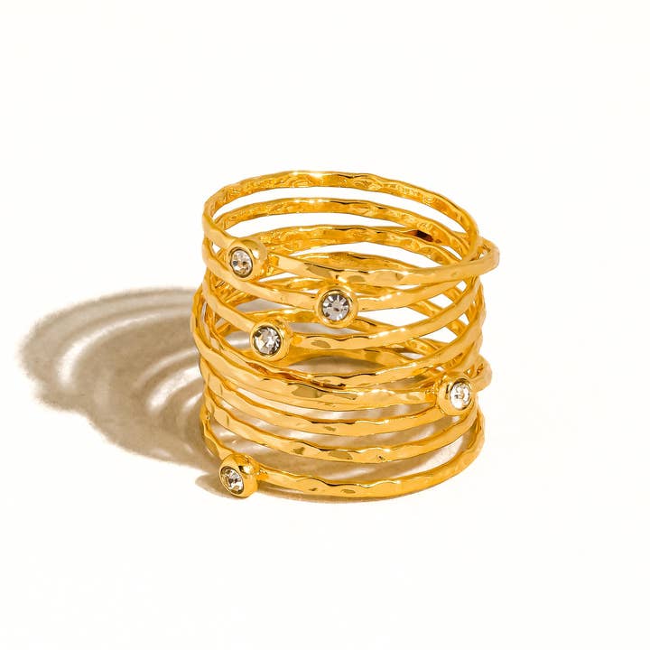 18K Gold Vintage Multi-Band Pearl/CZ Ring for wholesale on Faire0