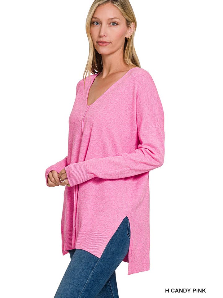 42POPS - Wholesale Knit Sweater - Women's - ,, SI-26529 Garment Dyed Hi Low Hem Front Seam Sweater11