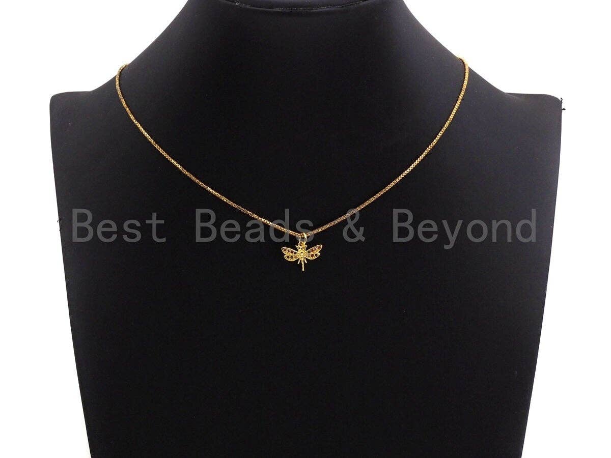 BestBeads&Beyond - Wholesale Individual Charm/Pendant - Colorful CZ Micro Pave Dragonfly Shape Pendant,Cubic Zirconia Dragonfly Charm, Gold Tone, 12x16mm,sku#Z7393