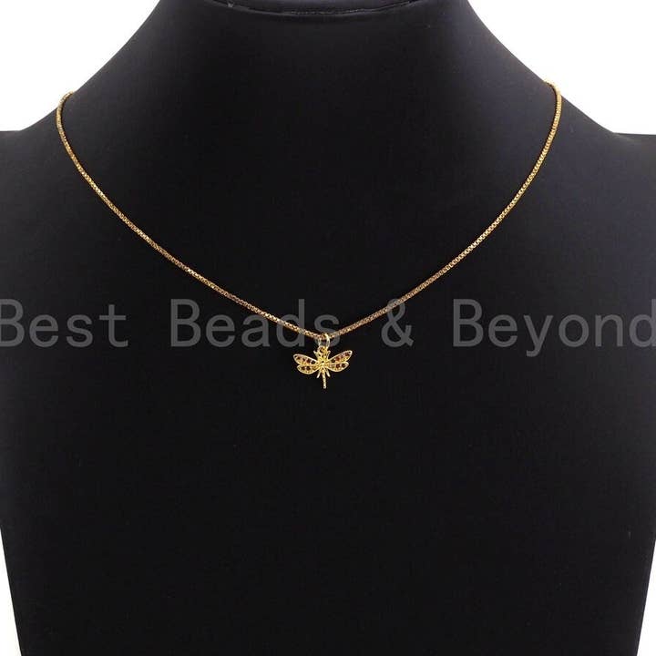 BestBeads&Beyond - Wholesale Individual Charm/Pendant - Colorful CZ Micro Pave Dragonfly Shape Pendant,Cubic Zirconia Dragonfly Charm, Gold Tone, 12x16mm,sku#Z7393