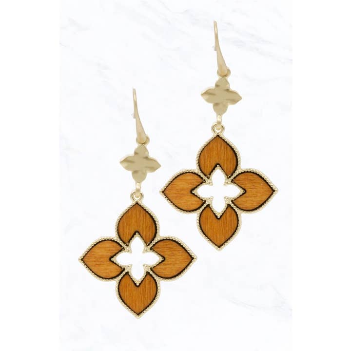 Suzie Q USA - Wholesale Clip-On Earrings - Gold Floral Drop Earrings
