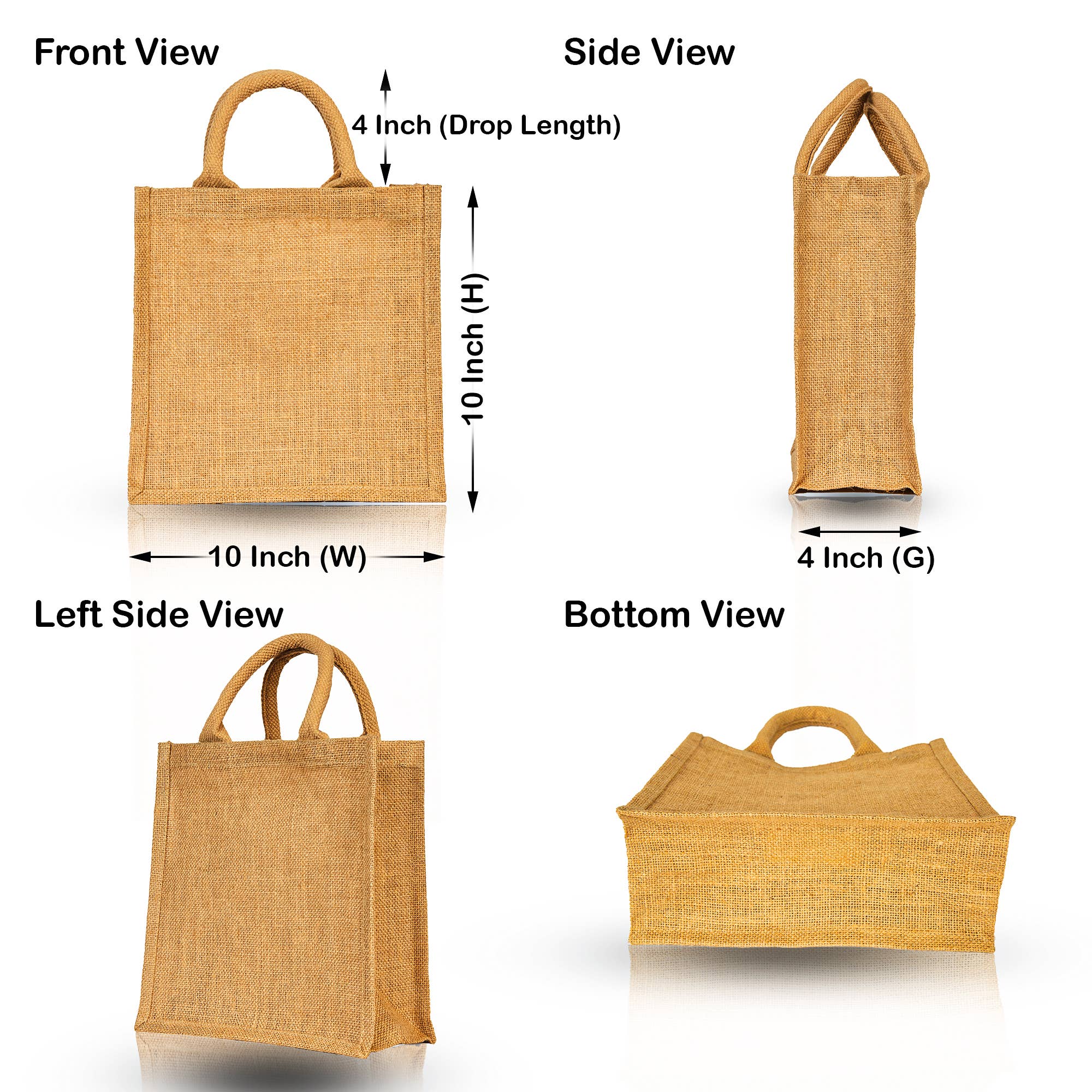 ecojutebags - Wholesale Grocery/shopping bag - Jute Shopping Bags with Handles – Set of 12- 10"x 10" x 4"2