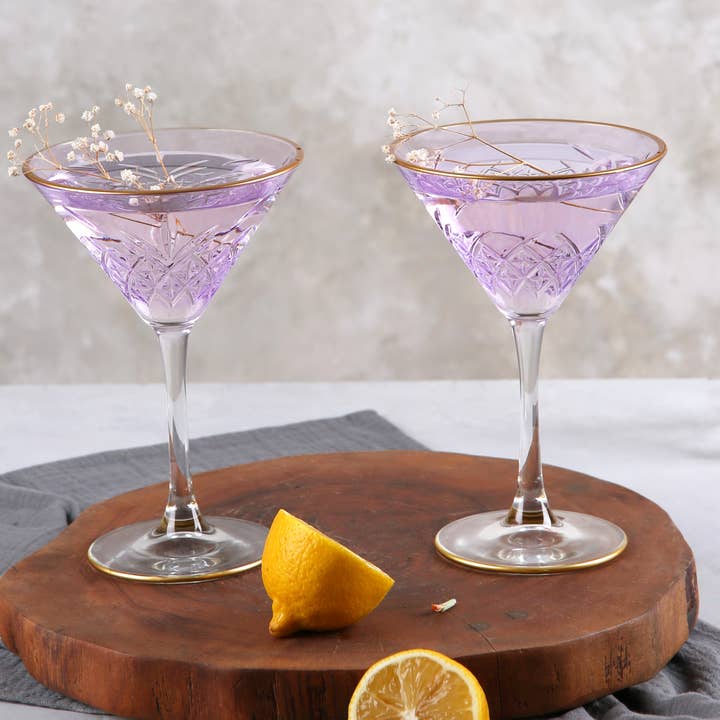 Adamodart - Vendita all'ingrosso Bicchieri da cocktail/superalcolici - Bicchiere da Cocktail Colorato, Martini Vintage con Bordo Dorato, articoli da bar