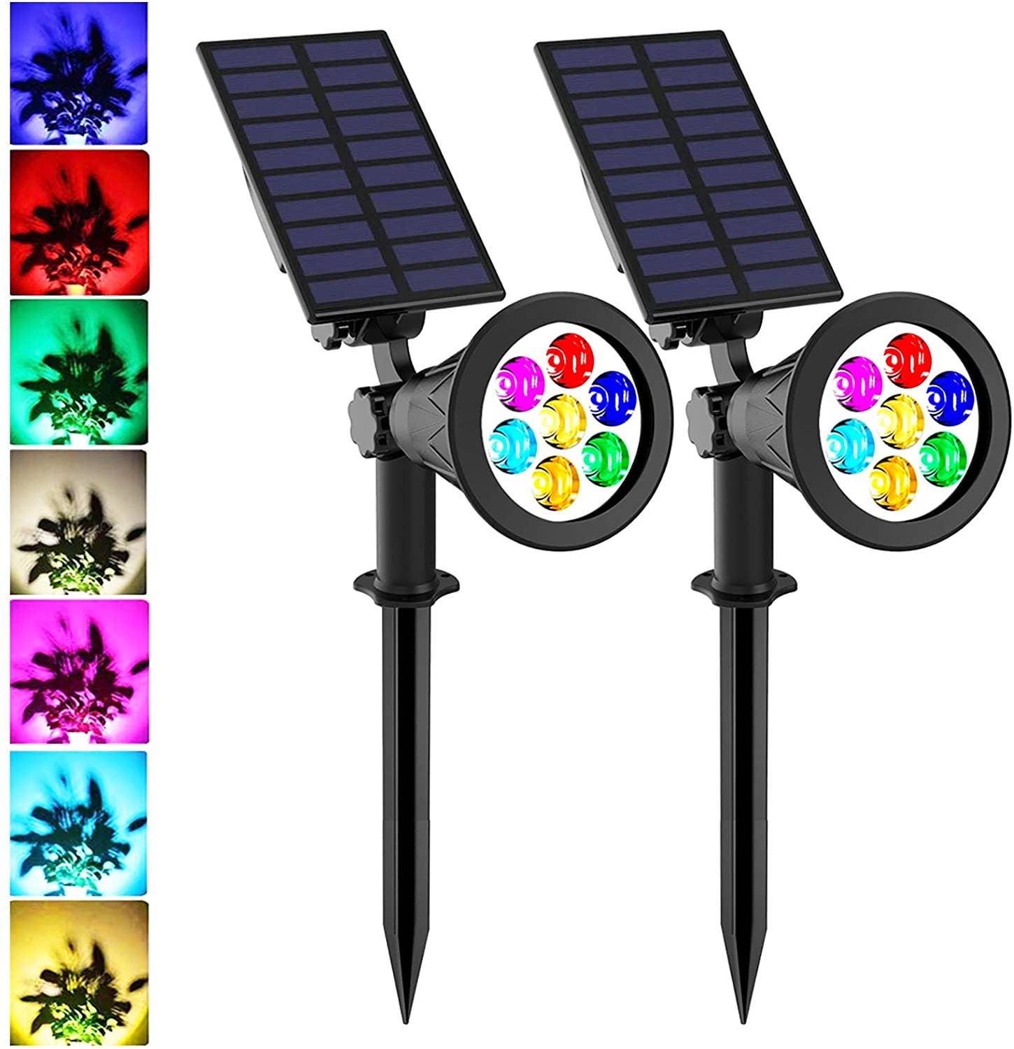 ENER-J – Großhandel Außen-/Gartenleuchten – 2er-Set LED-Solarstrahler 7W mit RGB, 1800 mAh Akku0