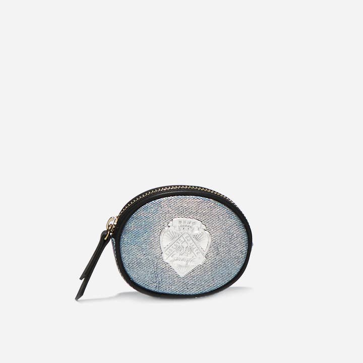 ZILVEREN DENIM Zilveren denim sororiet ronde portemonnee voor groothandel op Faire