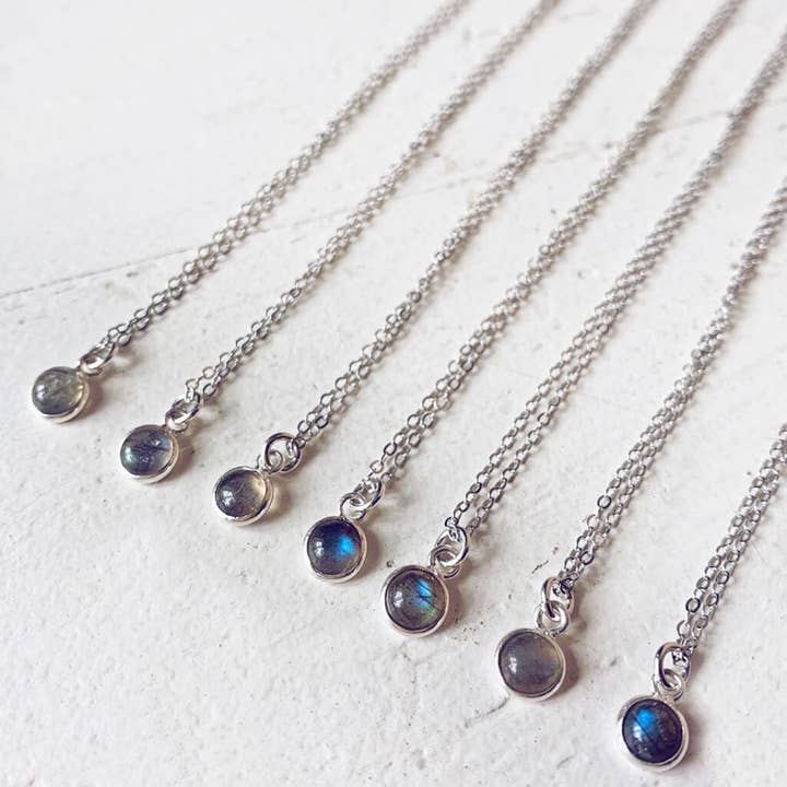 luna / itty bitty moonstone or labradorite silver necklace for wholesale by Peacock & Lime