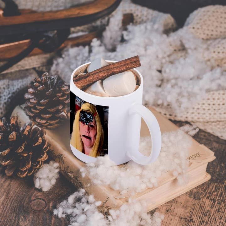 3dRose - Wholesale Coffee Mug - 3dRose, A Blonde Halloween Wig on a Woman With Part of Her Skull Cut Out and Electrical Post Inside, Mug11