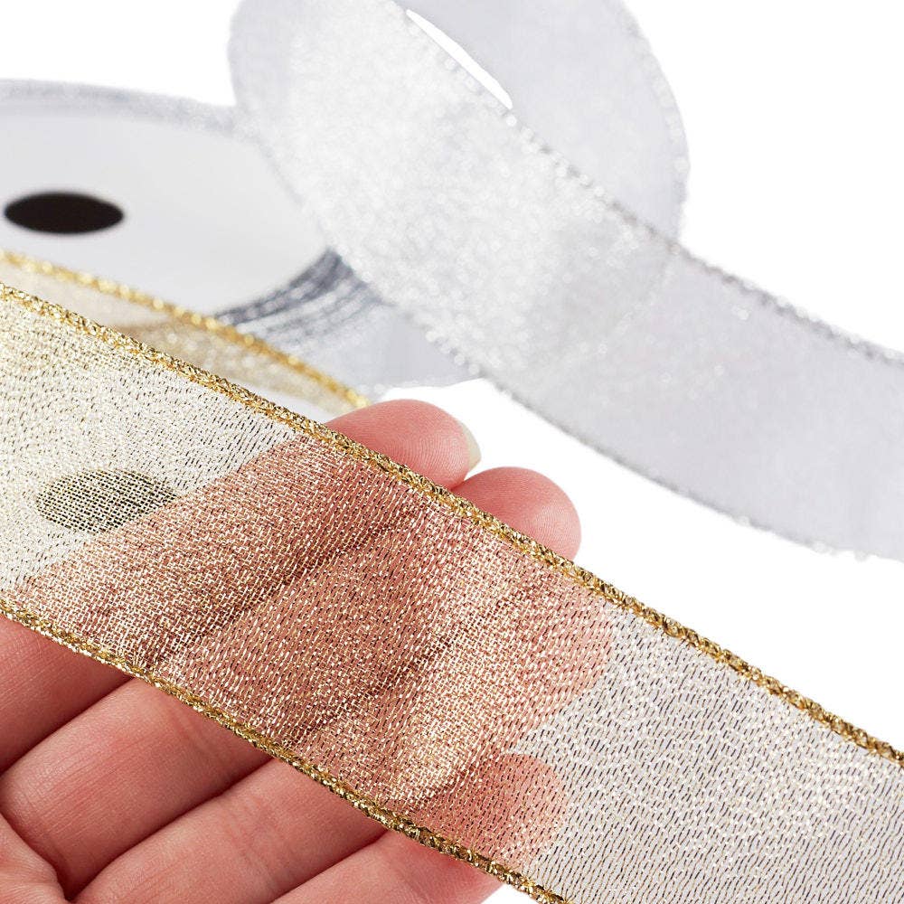 Factory Direct Craft - Vente Ruban – emballage cadeau - Rubans métallisés or/argent (1 rouleau d'or + 1 rouleau d'argent)1