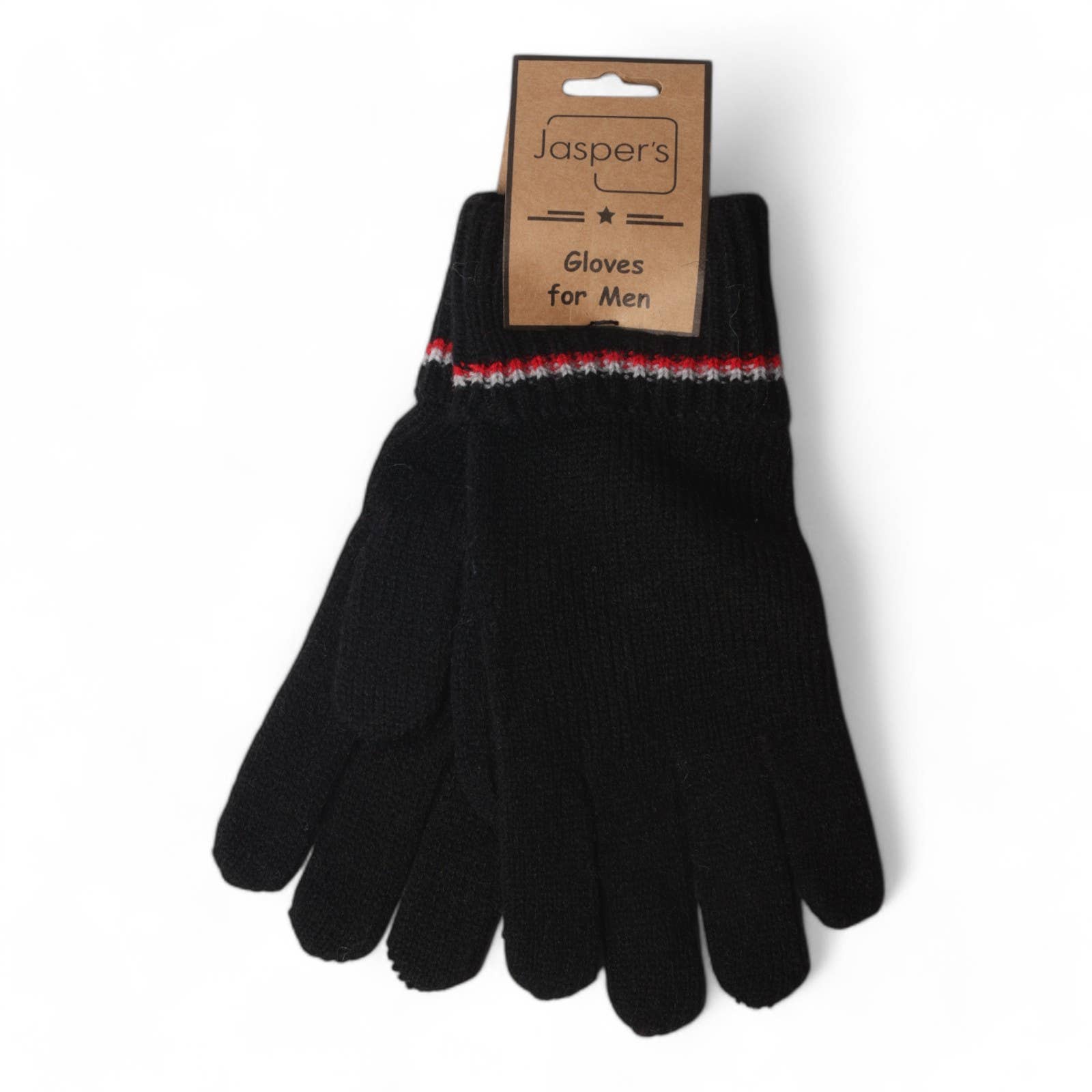 Jess & Lou - Wholesale Gloves - Men's - Black Cosy Double Striped Gloves GL246