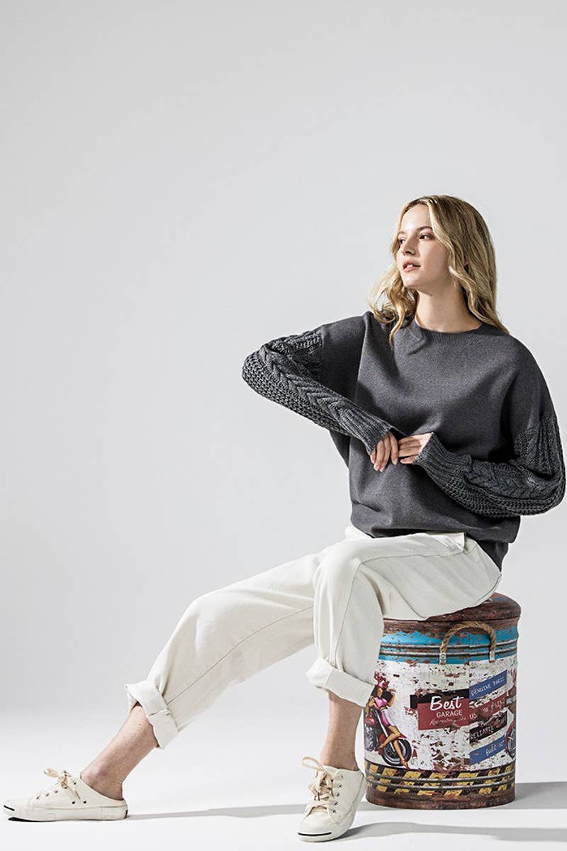 noflik – Großhandel Strickpullover – Damen – Plus Cozy Solid Body Contrast Cable Strickpullover -INT1031P_9