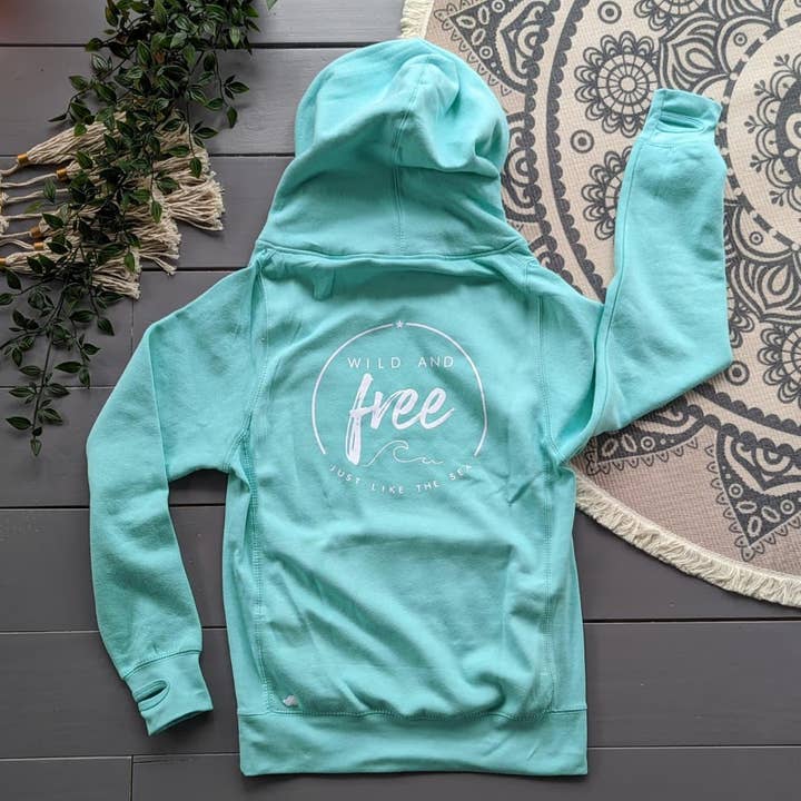 WILD AND FREE JUST LIKE THE SEA COWL NECK HOODY for wholesale by Tiny Tortle