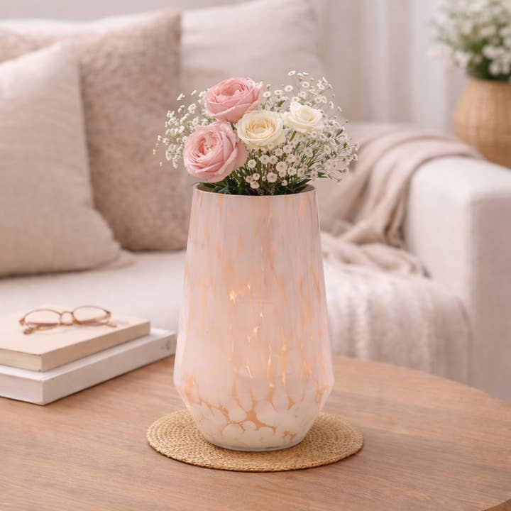 Vase | White Splutter Hurricane Glass Vase | 7X10" for wholesale by ExpoBazaar